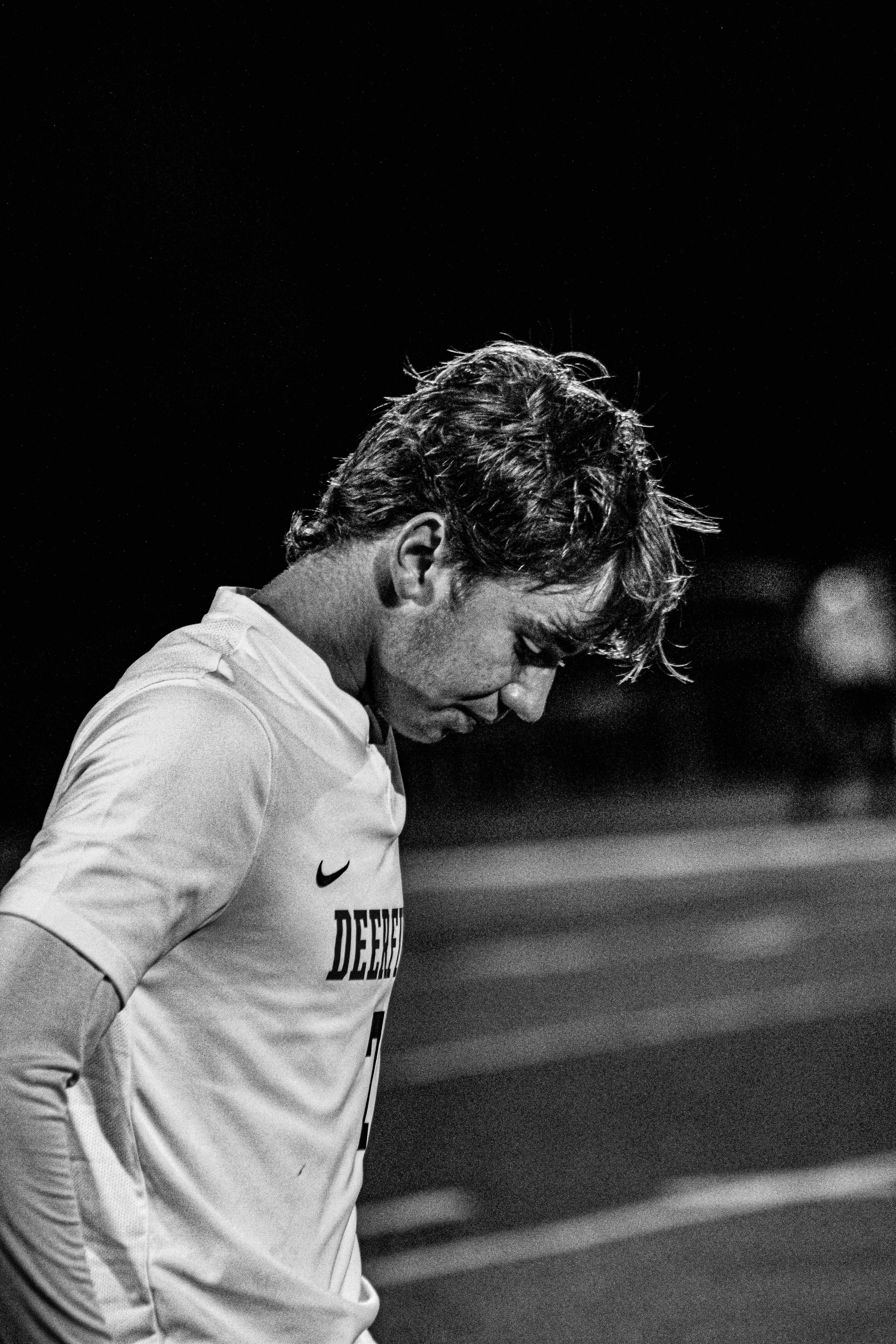 Black and white soccer player portrait