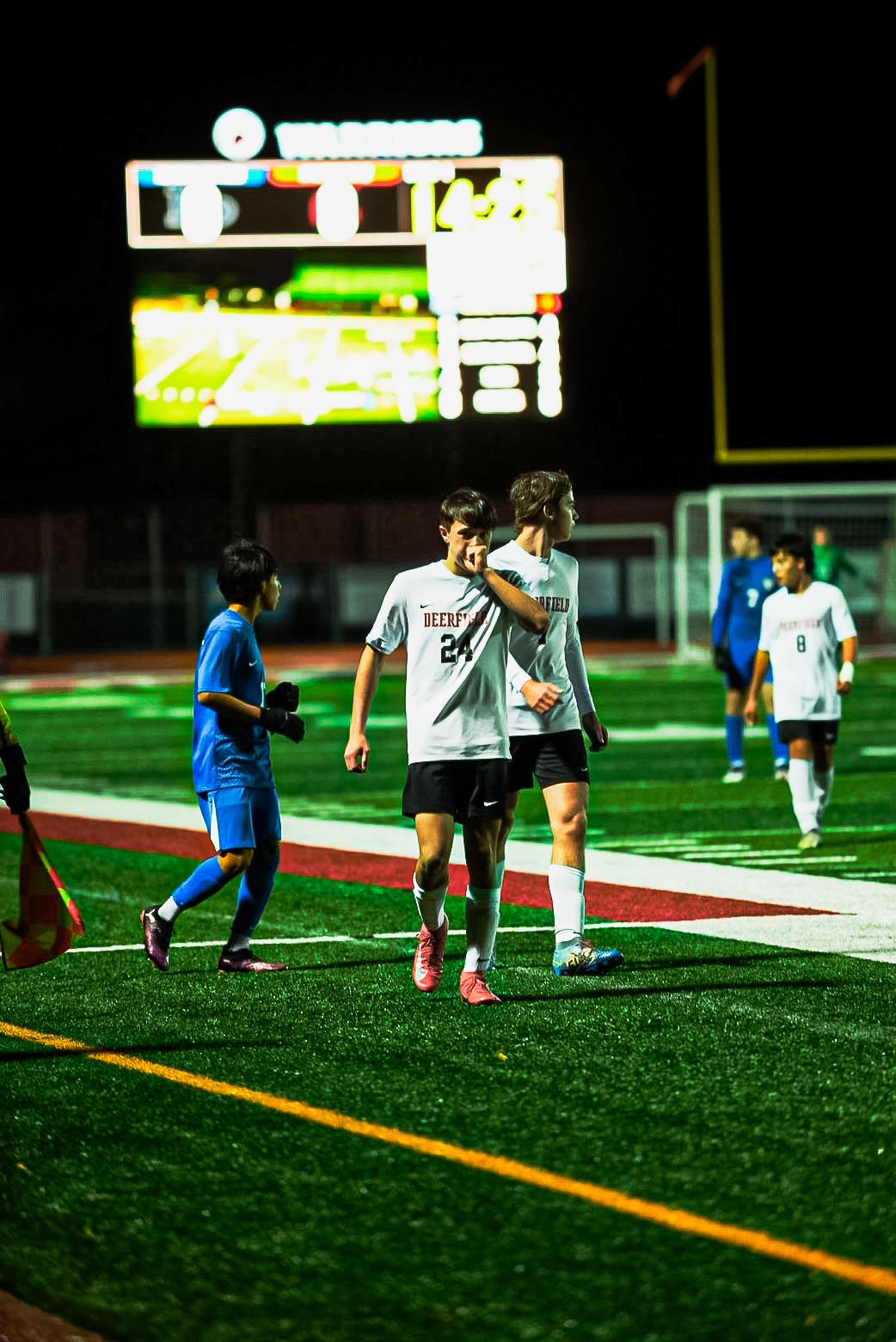 Night soccer game celebration